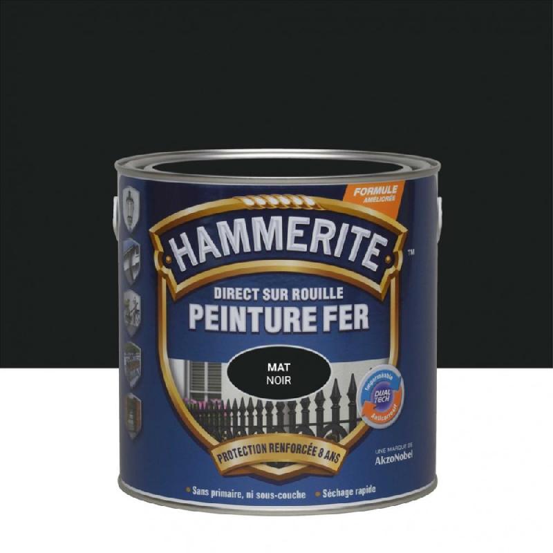 Peinture fer extérieur direct sur rouille HAMMERITE - Noir ferronnerie mat - 2.5L - Protection et décoration des métaux ferreux_0