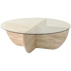 Table basse en verre et aggloméré Lily beige travertine Hanah Home - 8684283059164_0
