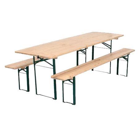 TABLE FORAIN AVEC 2 BANCS EN PIN VERNIS 8 PLACES