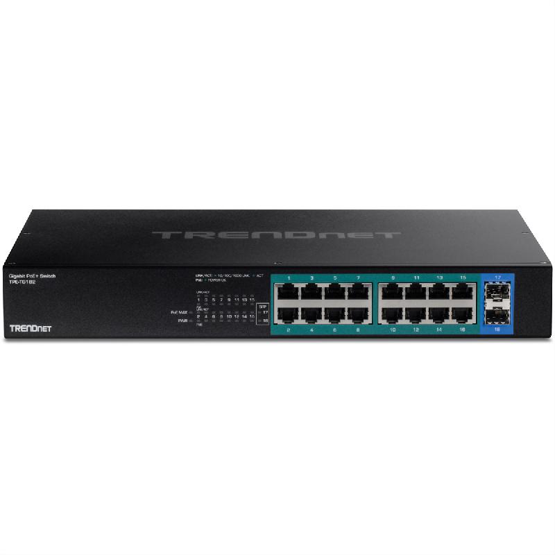 TRENDnet TPE-TG182 - Switch PoE+ Gigabit 18 ports - 16 ports PoE+ 30W, 2 logements SFP, boîtier rackable 1U_0