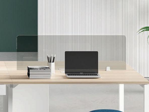 Panneau en verre trempé teinté gris pour séparation d'espace bureau partagé - bench de 80 à 160 cm_0
