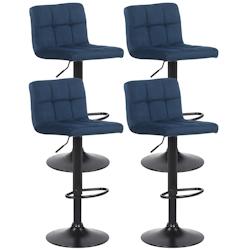 Décoshop26 - Lot de 4 tabourets de bar en velours bleu coutures décoratives piètement métal noir 10_0004502 - bleu 3000252142647_0