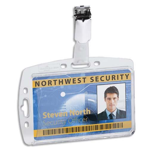 Durable boîte 25 porte-badges 1 carte de sécurité format portrait ou paysage+clip+encoche - transparent_0
