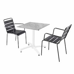Oviala Business Ensemble table de terrasse stratifié marbre et 2 fauteuils gris - gris métal 110819_0