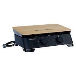 Plancha électrique PE005 - 2 foyers - Design noir mat & bambou - Plaque en fonte émaillée - 2500 W_0