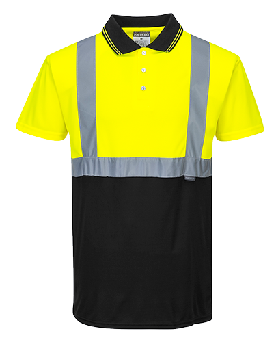 Polo bicolore jaune-noir S479 - Respirant, bandes réfléchissantes, certifié CE, UPF 50+, taille L_0