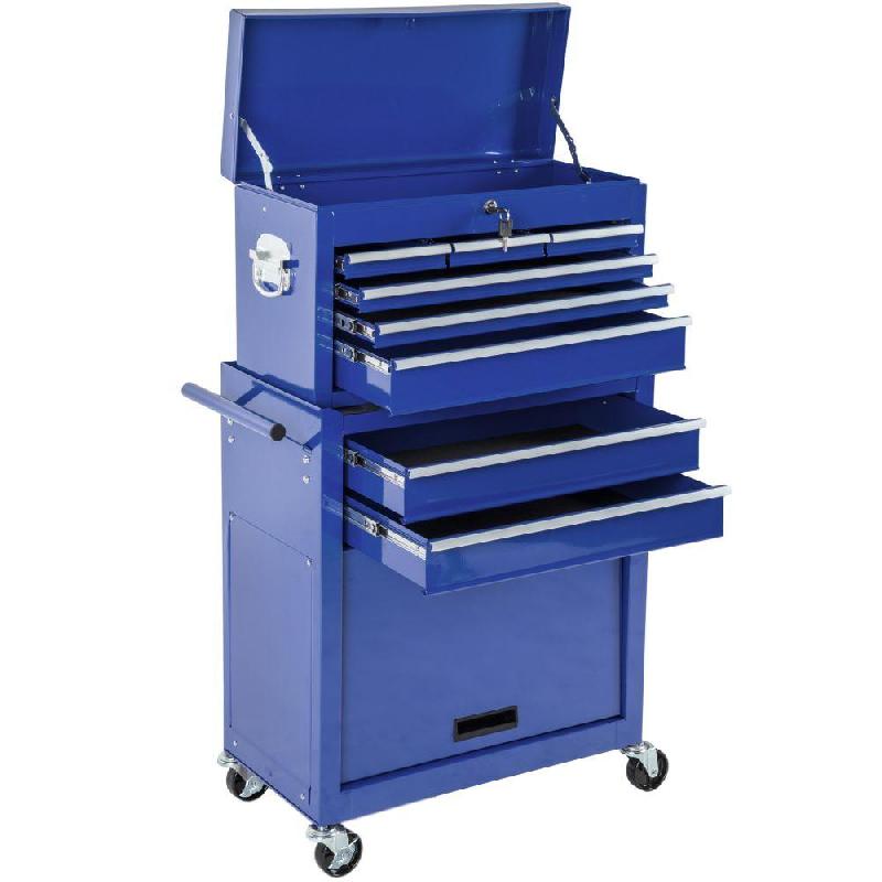 Servante d'atelier 8 tiroirs bleu - Helloshop26 3408116 - acier revêtu, capacité 70 kg_0