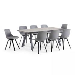 Oviala Business Table de jardin et 8 chaises en aluminium gris - grey aluminium 104882_0