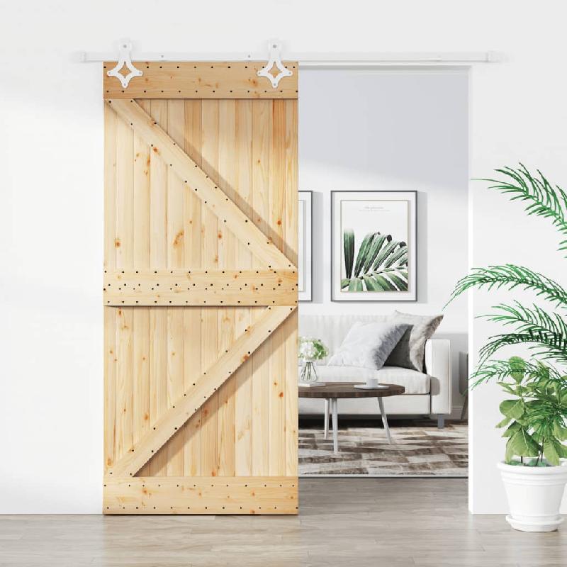Vidaxl porte coulissante et kit de quincaillerie 90x210 cm pin massif 3203160_0