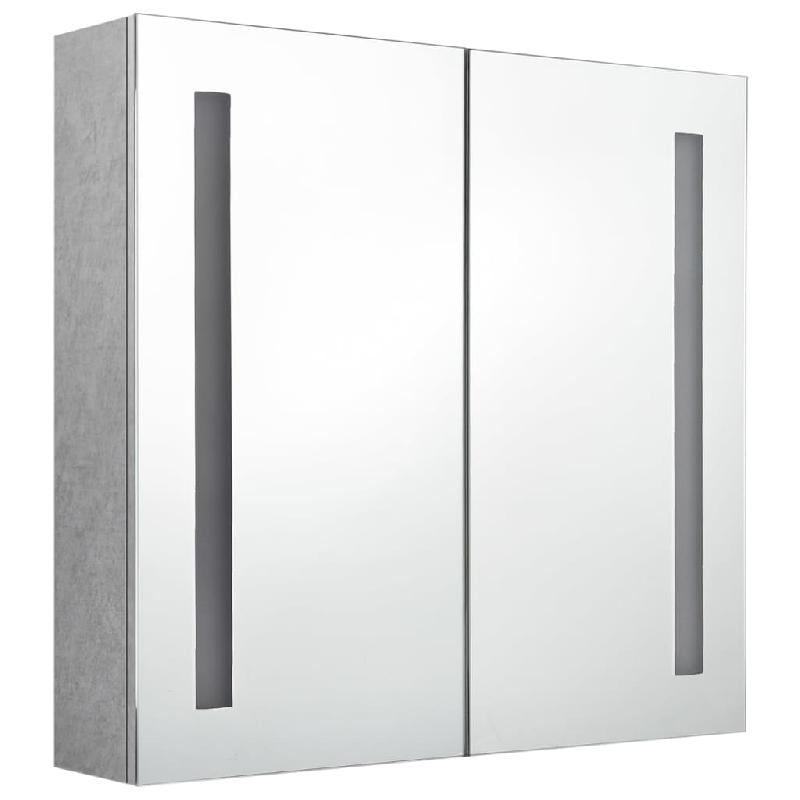Armoire de salle de bain à miroir LED - 62 x 14 x 60 cm - MDF gris béton avec 2 portes et 3 étagères_0