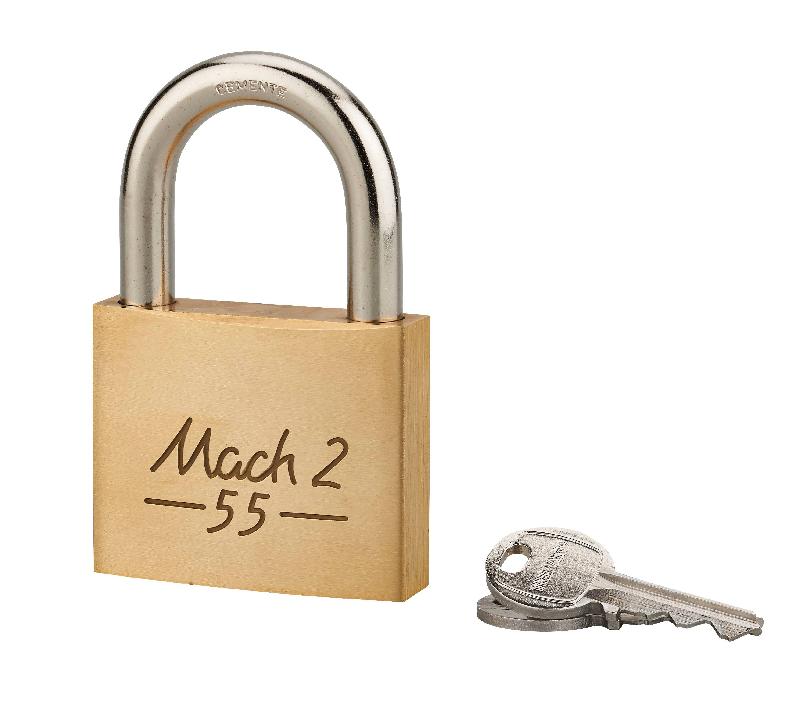 Cadenas à clé Mach 2 - 55 mm - Corps en laiton monobloc et anse acier cémenté - Sécurité pour casiers et caisses à outils_0