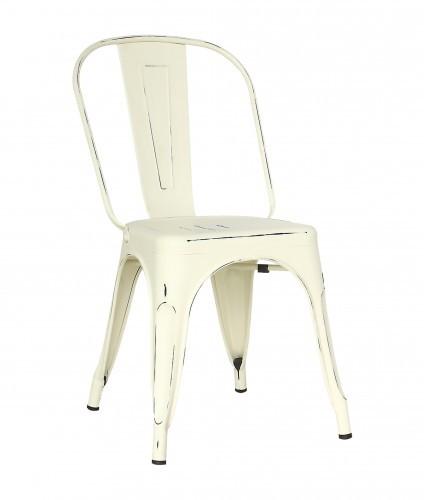 CHAISE BISTROT EN MÉTAL FINITION VIEILLIE CREME_0