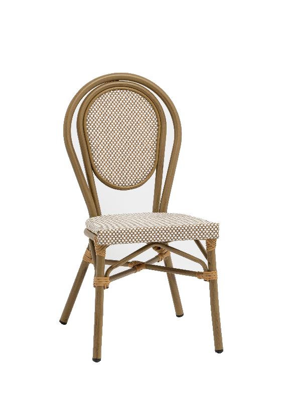 Chaise de terrasse BOULEVARD - textilène beige et blanc, aluminium couleur rotin, empilable_0
