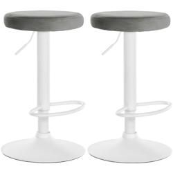 Décoshop26 - Lot de 2 tabourets de bar avec assise en tissu velours gris et cadre métal blanc TDB10700 - blanc 3002476432696_0