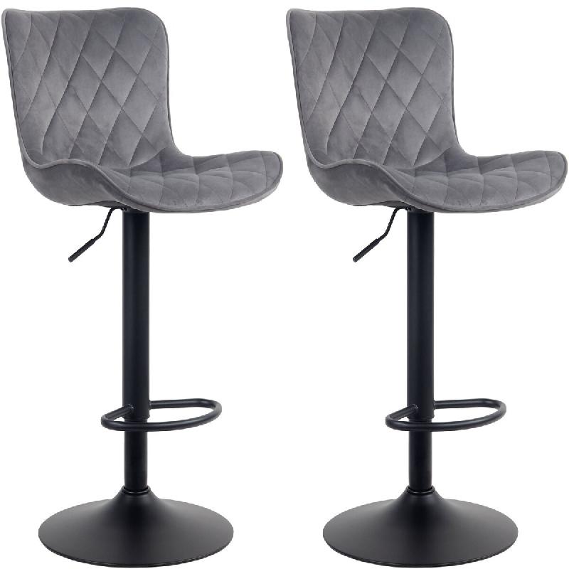 Décoshop26 - Lot de 2 tabourets de bar en tissu velours gris pieds en métal noir hauteur réglable pivotant TDB10728 - gris 3002487132691_0
