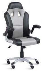 Fauteuil racing chair en maille et simili-cuir - basculement centré, accoudoirs rabattables, pied en nylon noir et argenté_0