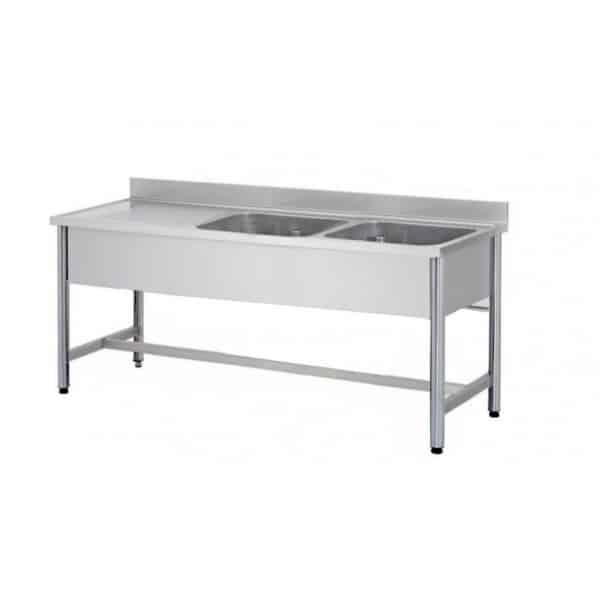 Plonge démontable sur pieds ronds sans étagère inox AISI 304 2 bacs à droite dimension bac: L 400 x P 400 x H 250 mm (Longueur, mm: 1500 - Réf DRPL156_0