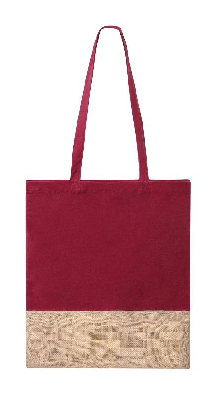 Sac shopping bicolore en coton et jute - anses longues - 120 g/m² - couleur bordeaux_0