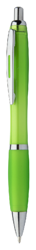 Stylo à bille en plastique - corps transparent, grip coloré, parties chromées - encre bleue_0
