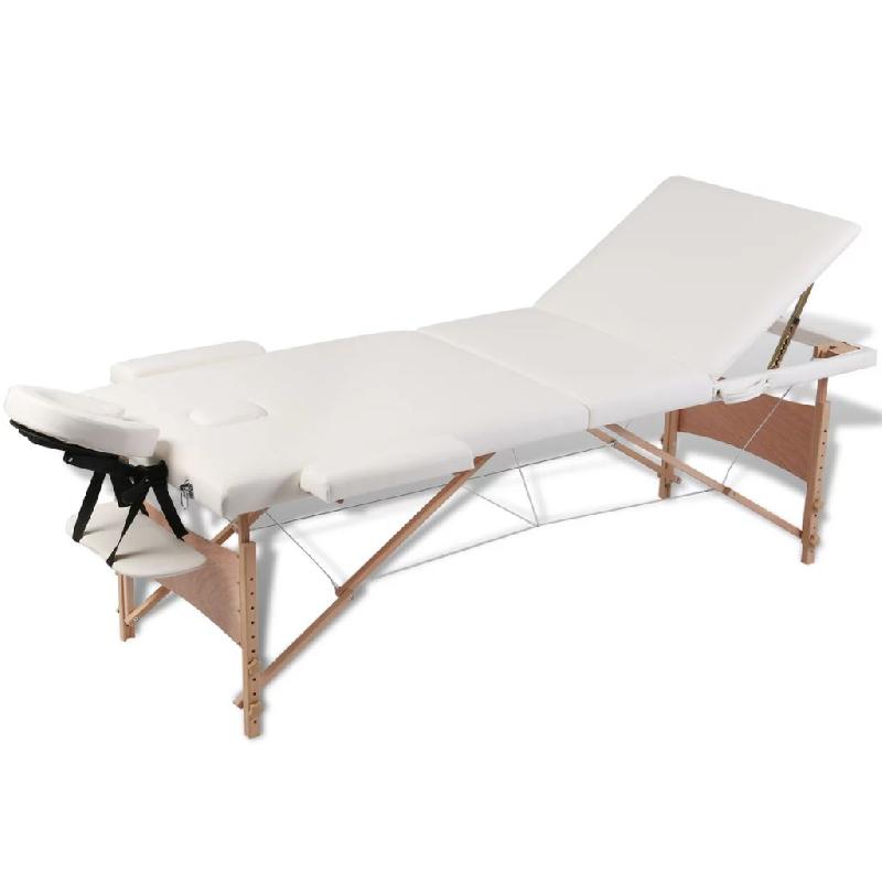 TABLE PLIABLE DE MASSAGE 3 ZONES AVEC CADRE EN BOIS CRÈME 02_0001885_0