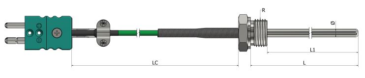 Thermocouple chemisé avec raccord fixe - câble de prolongation et connecteur - TM41 - types K, N, J, T, E, R, S, B_0