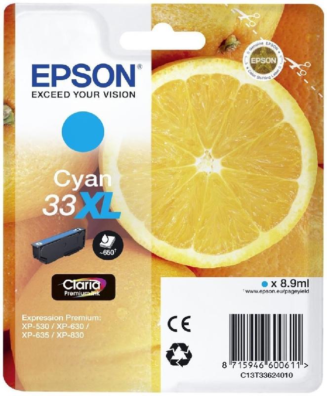 EPSON C13T33624022 - Cartouche d'encre cyan 8,9 ml - 650 pages - Compatibilité XP-530/630/635/830_0