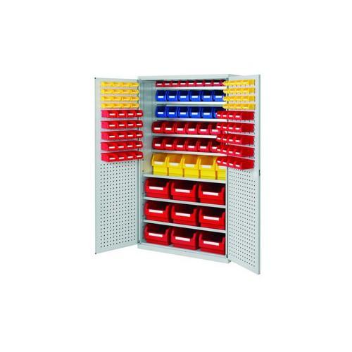 Armoire grande capacité rasterplan avec bacs à bec sans tiroir. H1950xl1130xp590mm. Avec 8 tablettes et 52 bacs_0