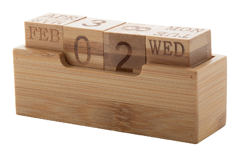 Calendrier perpétuel en bambou - 4 dés avec support - Couleur naturelle_0