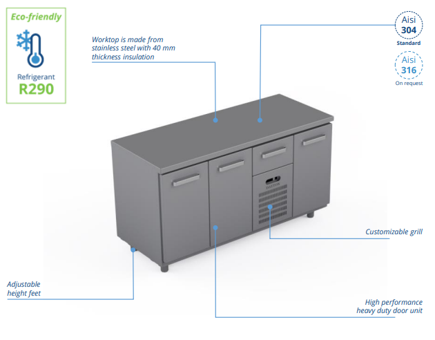 Comptoir réfrigéré en acier inoxydable -1600 × 660 × 900 mm - CST-16-1101_0