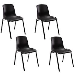 Décoshop26 - Lot de 4 chaises visiteur empilable salle d'attente en plastique noir et métal 10_0003206 - noir 3000251454543_0