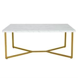 HELLOSHOP26 - Table basse imprimée marbre 107 x 60 x 45,5 cm moderne piètement métal doré avec patins ajustables pour salon blanc 20_0009333 - bla_0