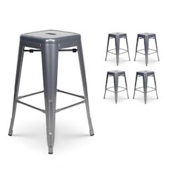 Kosmi Lot de 4 tabourets de bar en métal gris argenté brillant style industriel - Hauteur 66 cm - 3760301697213_0
