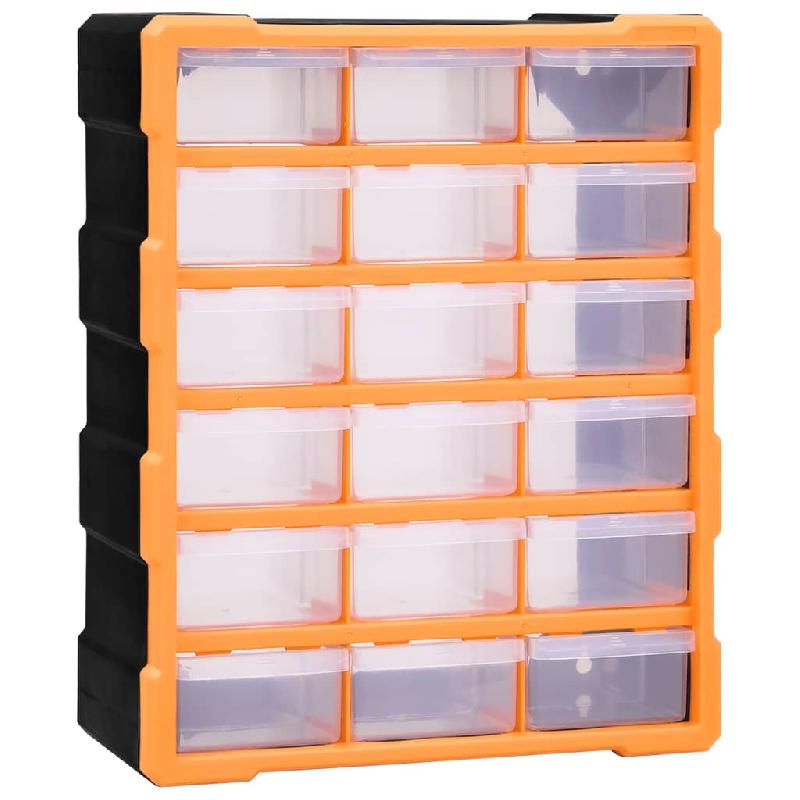 Organisateur multi-tiroirs avec 18 tiroirs centraux - 47 cm - Résistant aux chocs en plastique orange et noir_0