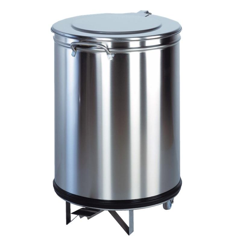 Poubelle ronde à pédale 100 Litres - inox - avec roulettes - idéale pour restaurants et CHR_0