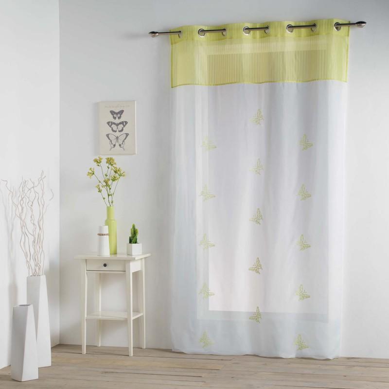 Rideau Voilage Brodé Chrysalide 140x240cm Vert Anis Paris Prix