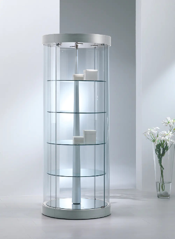 Vitrine d'exposition 209/RGVA - Cylindrique tournante, éclairage LED, 4 tablettes réglables - Gris clair_0
