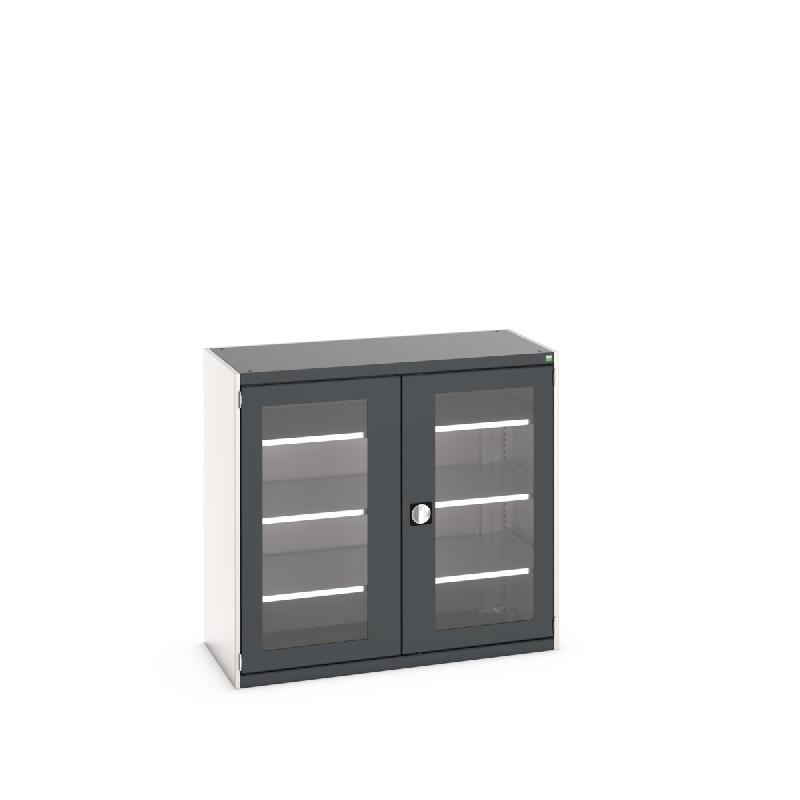 Armoire d'atelier Cubio SMFS-13612-1 - Portes transparentes - 3 tablettes réglables - LxPxH : 1300x650x1200 mm_0