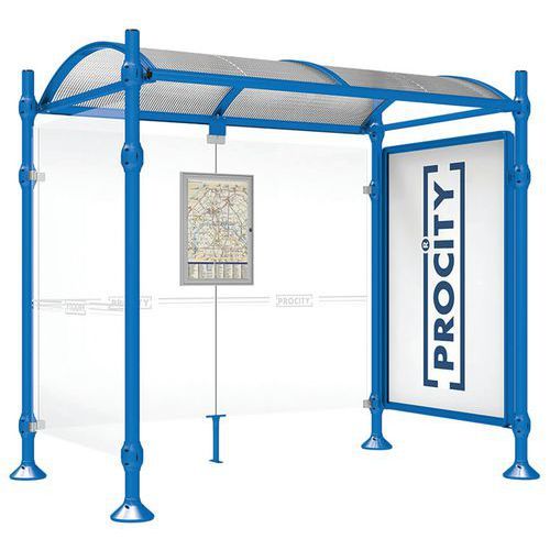 ABRI BUS PROVINCE 2.50 M VITRINE 1 BARD. LAT. INOX BLEU 5010 - PROCITY