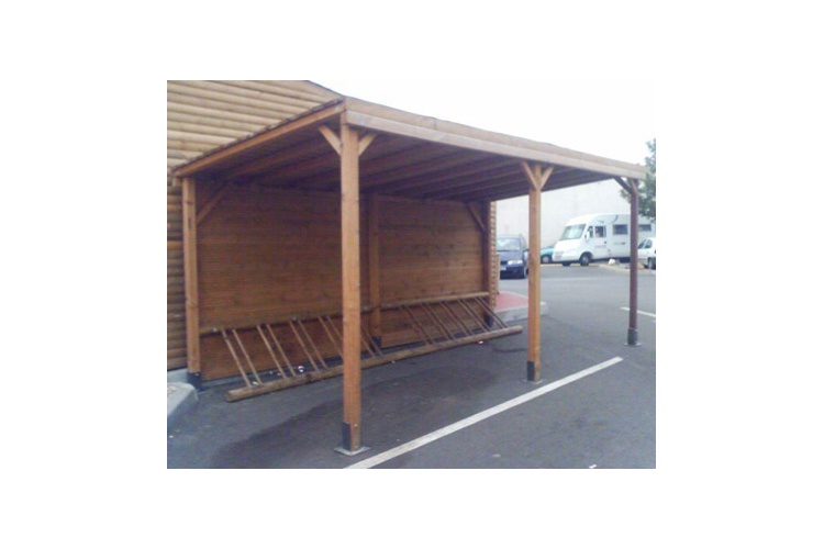 Abri vélo semi-ouvert Athènes - structure en bois - bardage en bois - pour 5 places - pin nord rouge PEFC - traitement autoclave classe IV_0