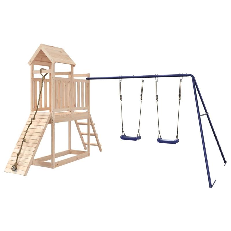 Aire de jeux d'extérieur en bois de pin massif - Balançoires, toboggan, portiques robustes 313x248x214 cm - Modèle 02_0004816_0