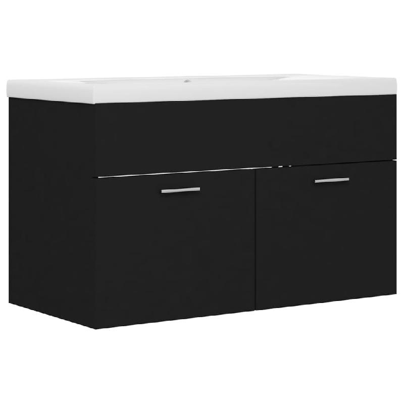 Armoire d'évier avec lavabo intégré - 80 x 38,5 x 46 cm - Noir - Aggloméré - Modèle 02_0006516_0
