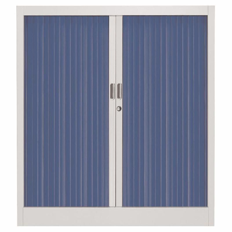 ARMOIRE MÉTAL CLASSTOUT CLASSIQUE - A RIDEAUX - L. 90 X H. 100 CM - CORPS GRIS  - RIDEAUX BLEU