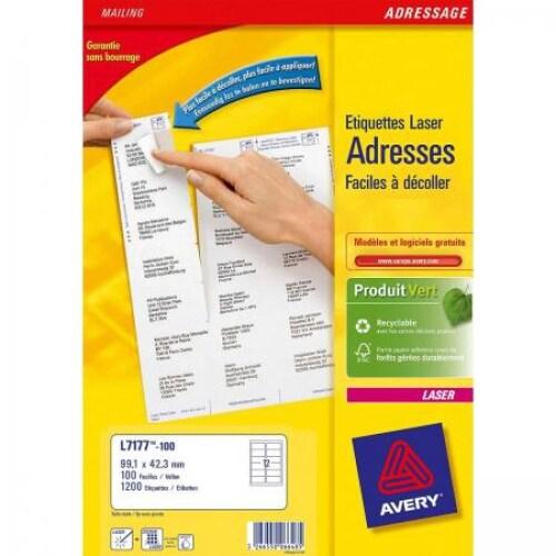 AVERY 1200 étiquettes Laser blanches, format 99,1 x 42,3 mm (100 feuilles A4 / cdt) - 3266550066485_0