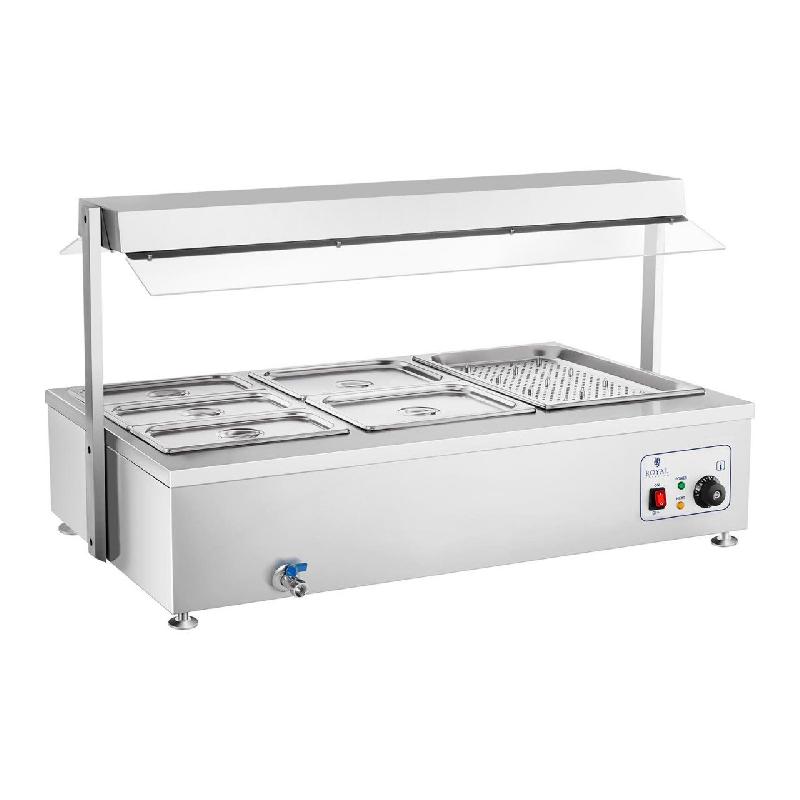Bain-marie 2900 Watts - 6 bacs GN avec compartiment pour viande et robinet de vidange - Capacité 54,4L_0
