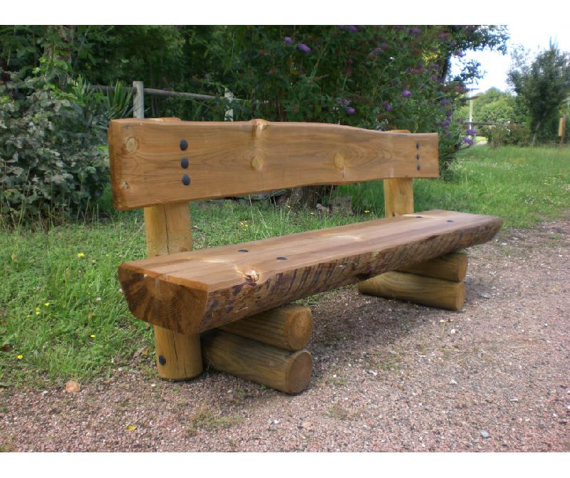 Banc public Limousin rustique en bois PEFC avec dossier - Fabrication française et traitement autoclave classe IV_0