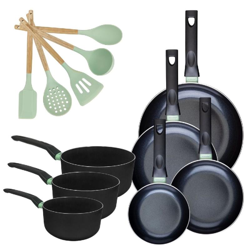 Batterie de cuisine avec 4 poêles 16/20/24/28 cm et 3 casseroles 16/18/20 cm et 5 ustensiles de cuisine Fackelmann Brandao Océan - noir aluminium 31_0