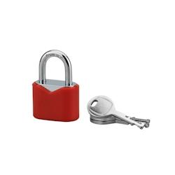 Cadenas à clé, intérieur, ovale, 30mm, gainé PVC, anse acier cémenté, 3 clés - SP - rouge 3150268861305_0