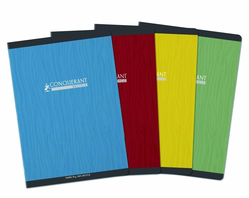CONQUERANT Lot de 10 Cahier Recyclé carte piqué A4, 96p./48 feuilles 70g/m², Séyès, coloris assortis (4) - 3020120011066_0