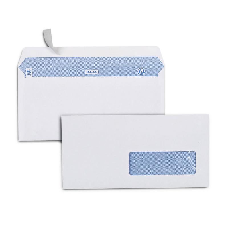 ENVELOPPE BLANCHE RAJA PREMIUM FORMAT DL 110 X 220 MM 90G AVEC FENETRE 35 X 100 MM- BANDE AUTOADHESIVE