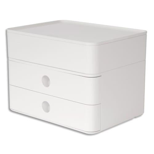 Han boîte de rangement Smart-Box Allison - 2 tiroirs + 1 boîte à ustensiles avec couvercle - dimensions 26x19x19,5 cm - blanc_0